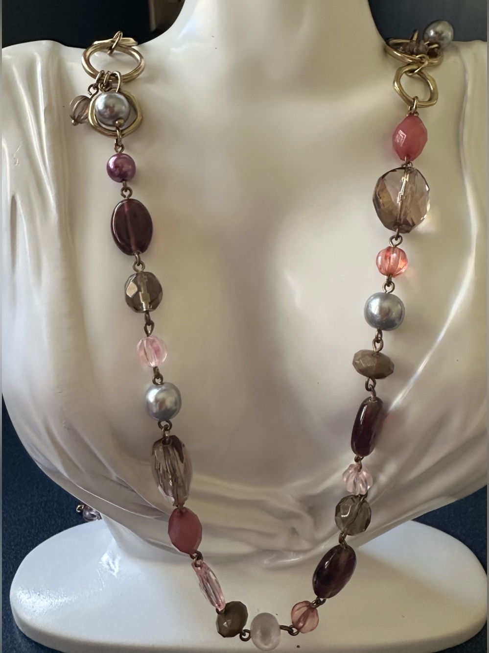 Lia Sophia Signed Multi BEAUJOLAIS Bead Long Station Glass & Resin Necklace